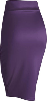 Women'S Elastic Waist Stretch Bodycon Midi Knee Length Pencil Skirt for Office
